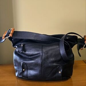 Stone Mountain Black Leather Shoulder Bag Purse Bamboo Buckle Crossbody Hobo